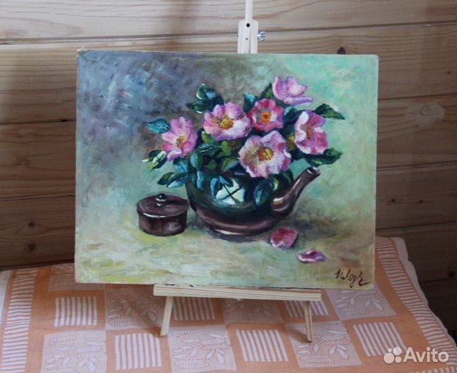 Картина маслом на холсте Розы Шиповника