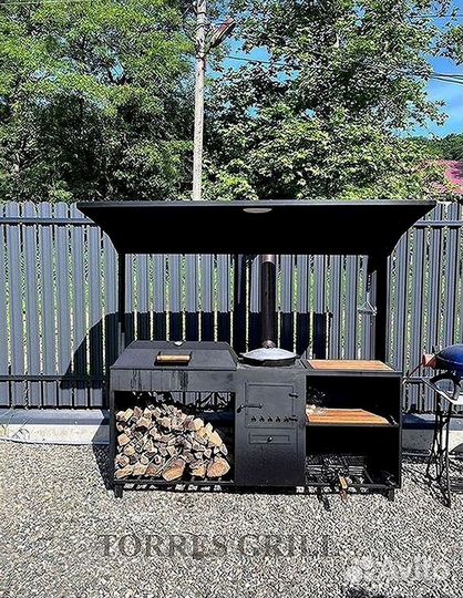 Мангал с крышей и печью под казан