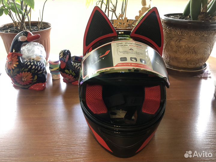 Мото шлем кошка HNJ Red cats