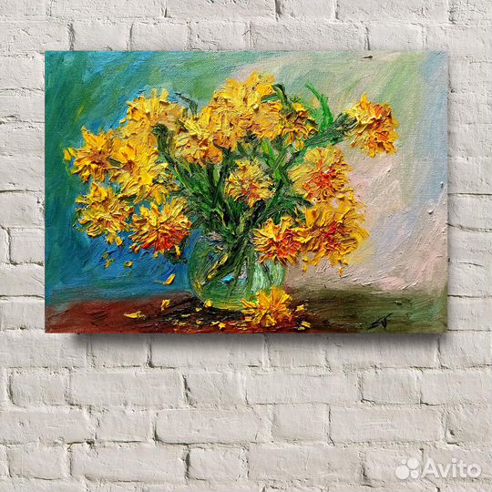 Картина маслом Золотые шары Натюрморт цветы