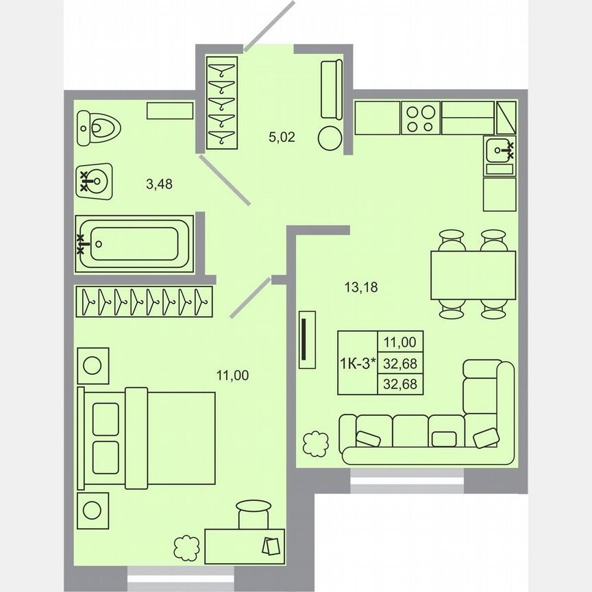 1-к. квартира, 32,7 м², 1/17 эт.