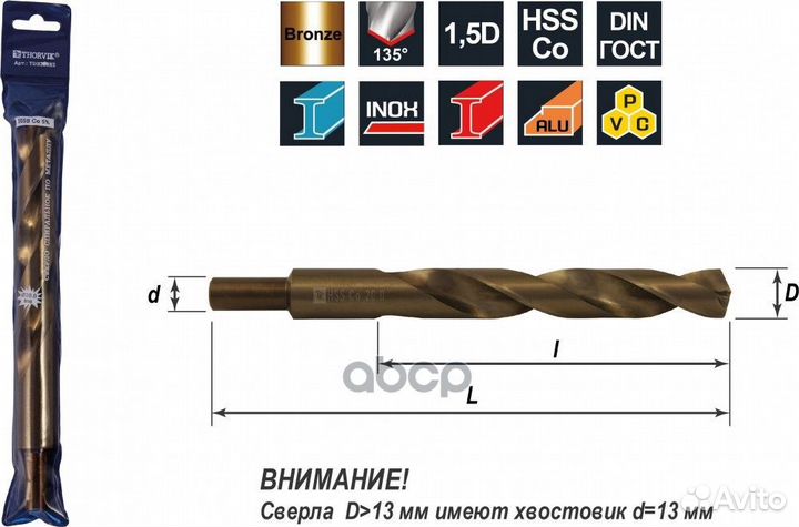 Сверло Thorvik по металлу HSS Co 17,0 мм в пвх