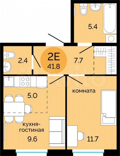 2-к. квартира, 41,8 м², 11/14 эт.