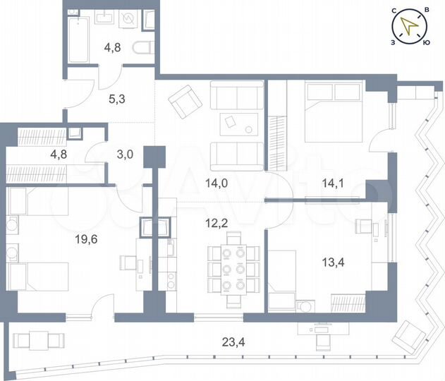 3-к. квартира, 114,6 м², 19/25 эт.