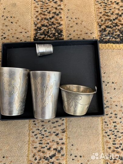 Серебряная рюмка 2 штуки ситечко наперстник