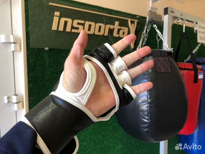 Перчатки MMA миксфайт грэпплинг кожаные черные