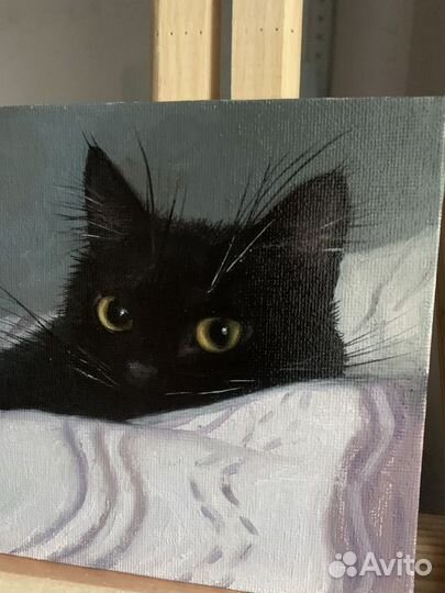 Картина маслом с черным котом