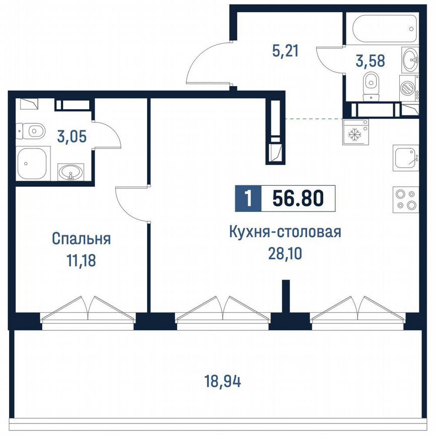 1-к. квартира, 51,1 м², 18/18 эт.