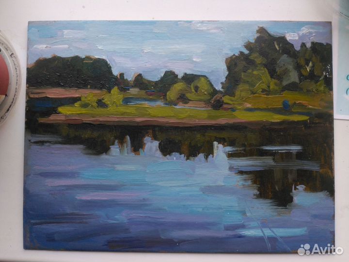 Этюд картина маслом живопись пейзаж природа река