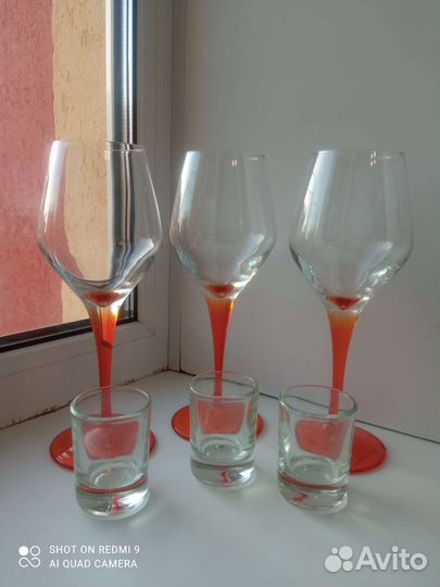 Набор 3 больших бокала + 3 стопки