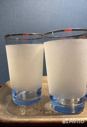 Стаканы чехословакия голубое стекло 3 шт