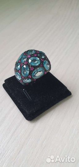 Серебряное Кольцо с топазами и рубинами