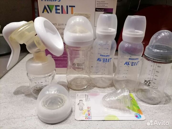 Молокоотсос ручной avent и бутылочки