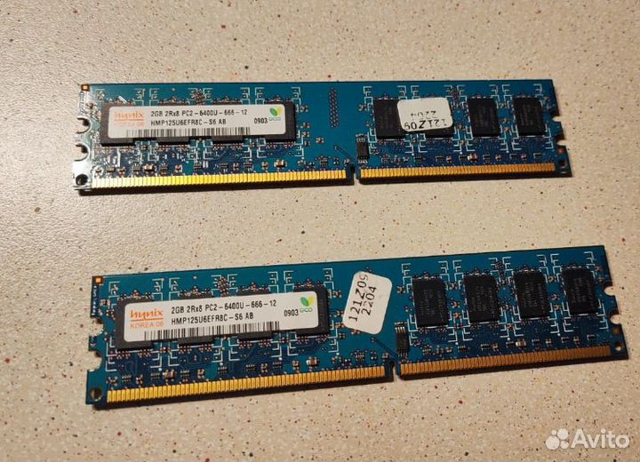 2 планки памяти hynix 2gb 2rx8 pc2-6400u-666-12