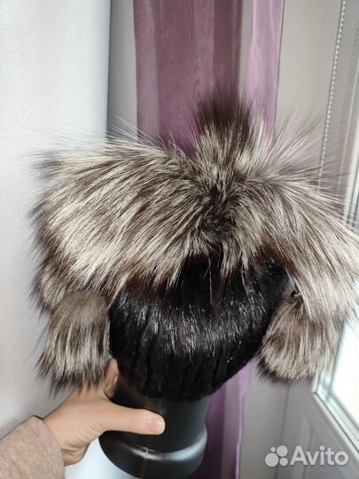 Шапка норковая женская вязаная