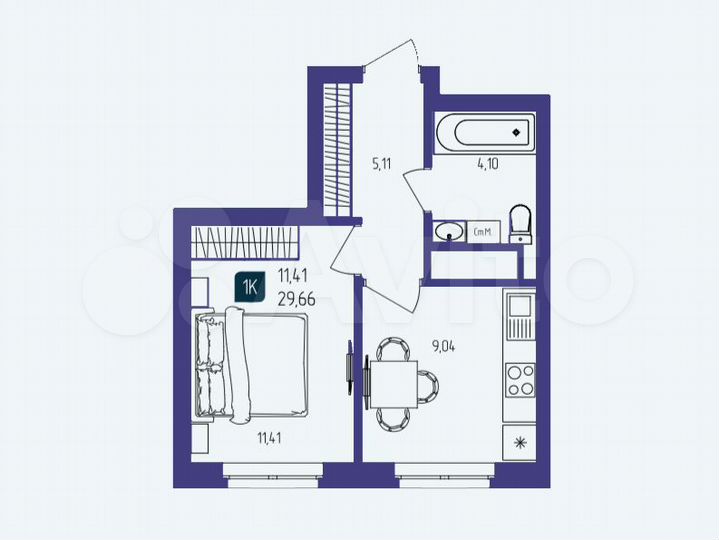 1-к. квартира, 29,7 м², 4/25 эт.