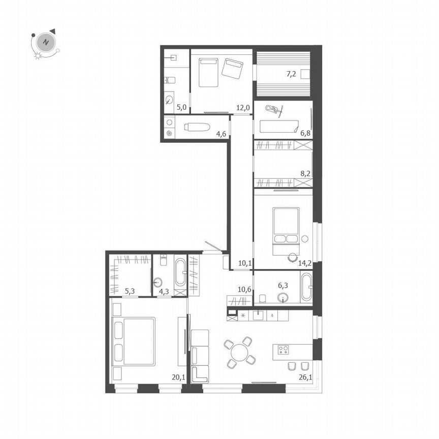 2-к. квартира, 140,6 м², 3/9 эт.