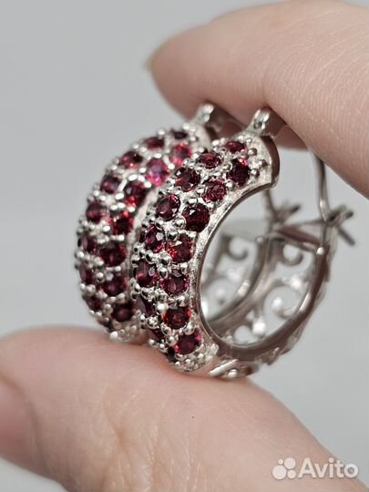 Серебряные серьги конго с рубинами