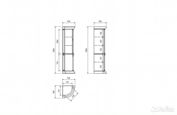 Шкаф Витрина угловая цвет белый золото – новая