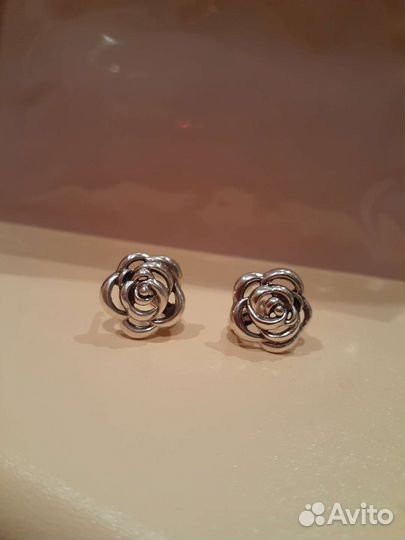 Серьги–розы, серебро 925 пробы