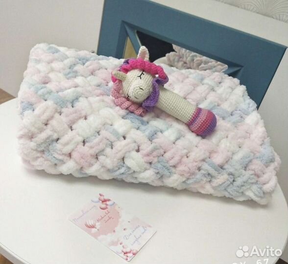 Плед конверт для новорождённого и погремушка ручно