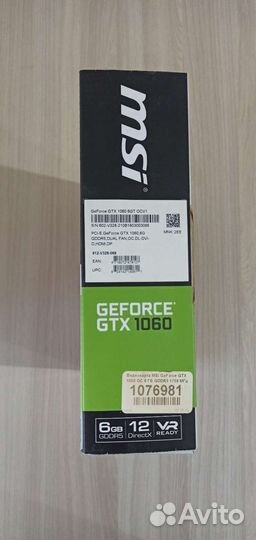 Видеокарта gtx 1060 6gb msi OC
