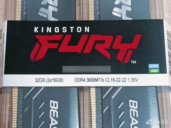 32 гб DDR4 3600MHz Kingston Fury (2x16Gb) Новая