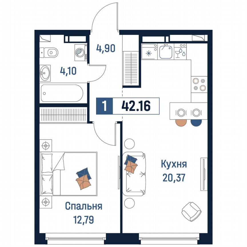 1-к. квартира, 42,2 м², 14/18 эт.