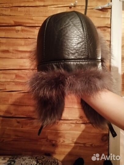Шапка ушанка женская натуральный мех, нат кожа