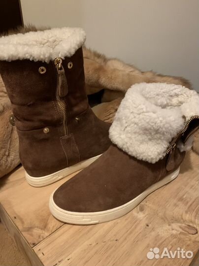 Сапоги зимние женские замшевые коричневые 39