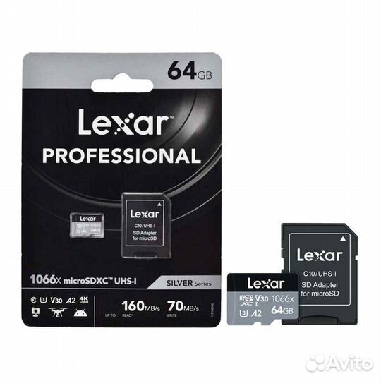 Карта памяти lexar Silver 1066x Micro SD 64GB