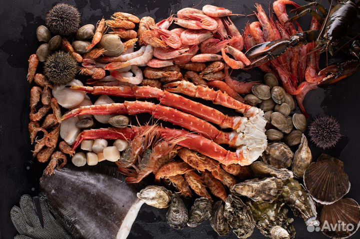Рыба,икра,гребешки,креветки,крабы,устрицы