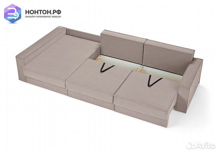Диван угловой еврокнижка трехместный Тревис бежевы