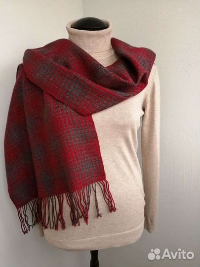 Шарф палантин красный-серый в клетку