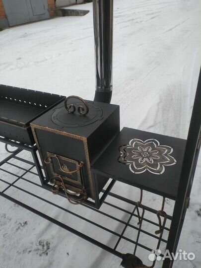 Мангал с печью под казан и крышей