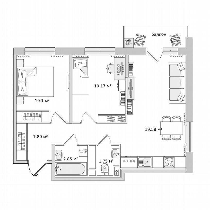 2-к. квартира, 56 м², 3/18 эт.