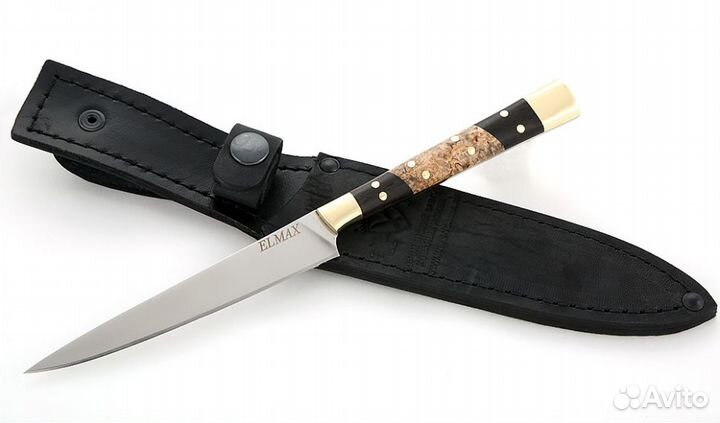 Нож Шеф №7 сталь Elmax рукоять карельская береза-ч