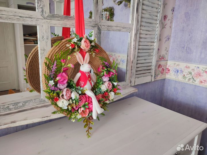 Венок пасхальный, весенний на дверь или окно