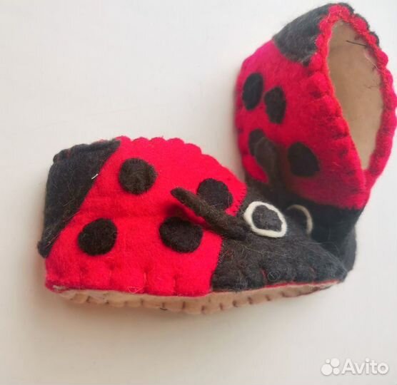 Тапочки пинетки божьи коровки 10см шерсть