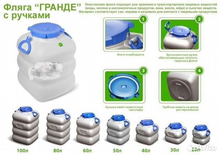 Фляга, бочки пластиковые с ручками от 20 л