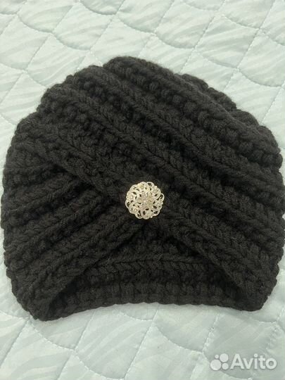 Шапка женская вязаная ручная работа черная чалма