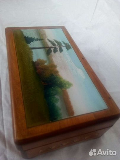 Шкатулка резная роспись винтаж