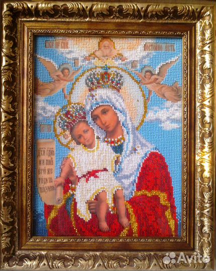 Богоматерь. Икона, вышитая бисером