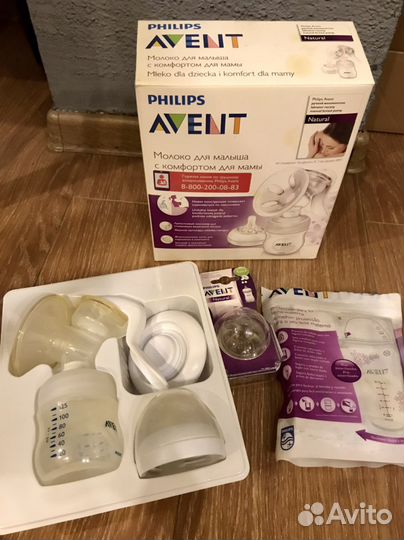 Молокоотсос avent ручной с пакетами и соской