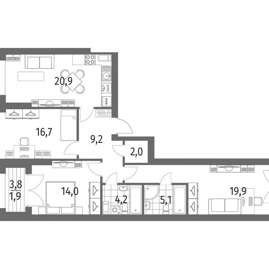 3-к. квартира, 93,9 м², 12/13 эт.