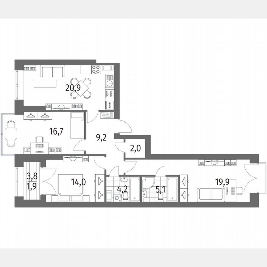 3-к. квартира, 93,9 м², 12/13 эт.