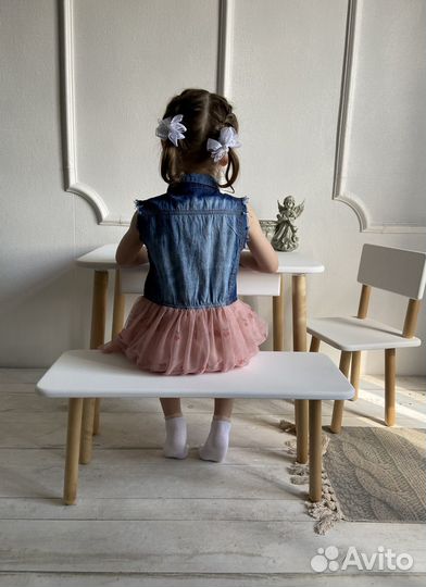 Деревянный детский стол и стул из массива бука