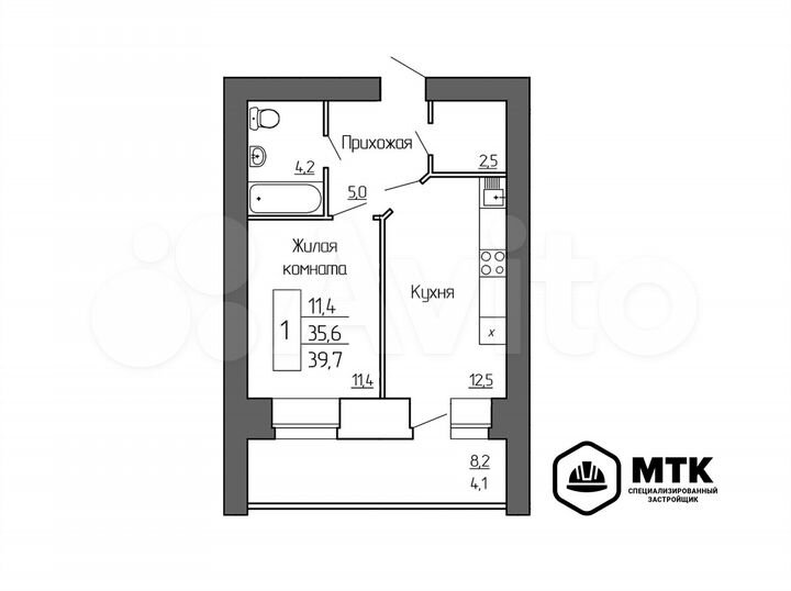1-к. квартира, 39,7 м², 3/8 эт.