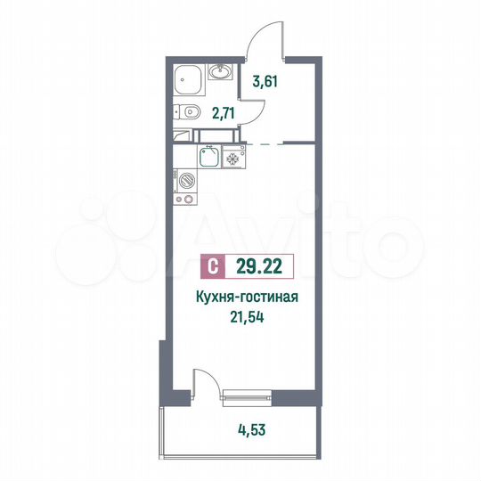 Квартира-студия, 29,2 м², 7/16 эт.