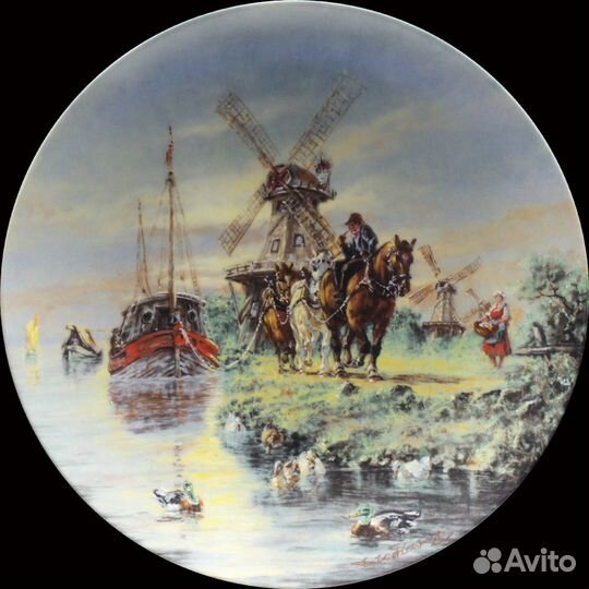 На берегу красочного Рейна винтаж серия тарелок